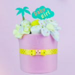 baby girl - pink yellow theme - nappy cake overview