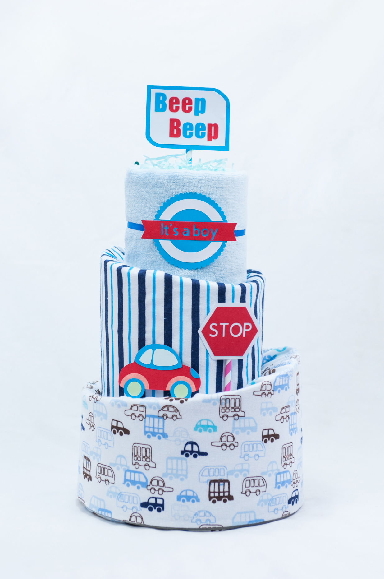 baby boy - car theme - nappy cake overview