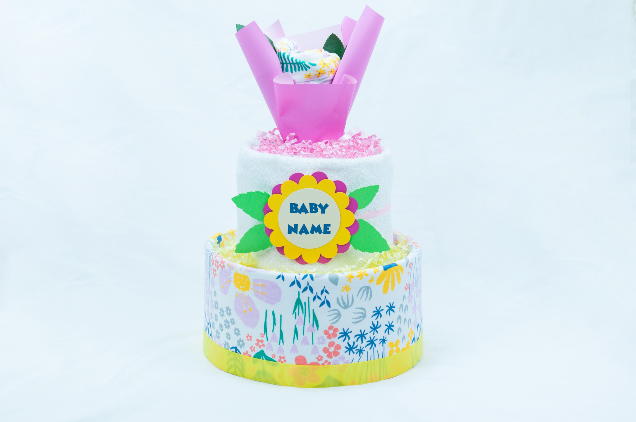 baby girl - floral theme - nappy cake overview