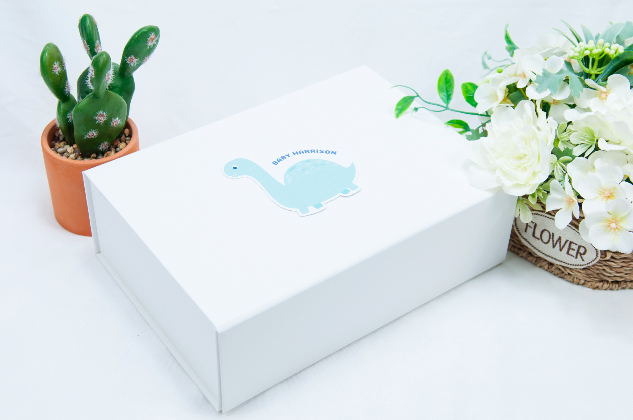 baby boy - green dino theme giftbox overview